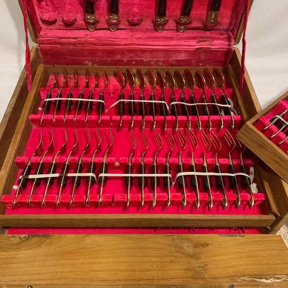 Thai Lapidary Dining 96s Vintage Bronze And Rosewood Thai Flatware